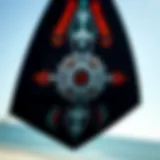 A close-up view showcasing the intricate design patterns of the 2014 Slingshot kite.