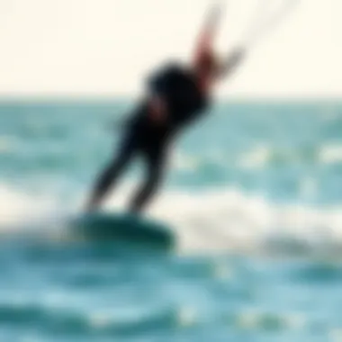 A kiteboarder wearing a 6/4 wetsuit in action on the water