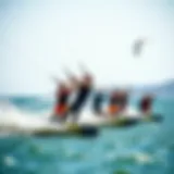 Airush Ultra Team showcasing their kiteboarding skills on water