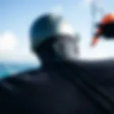 Close-up of a front zip wetsuit showcasing the zipper mechanism