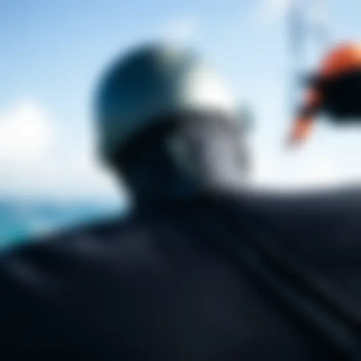 Close-up of a front zip wetsuit showcasing the zipper mechanism