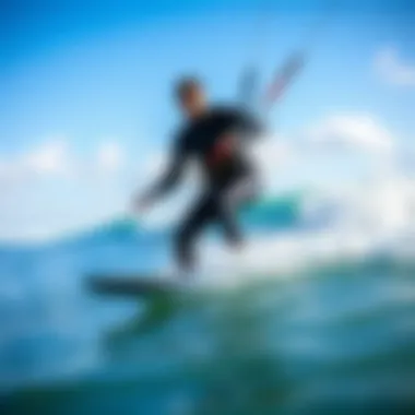 Kiteboarder wearing a front zip wetsuit enjoying a wave