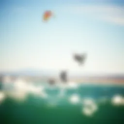Dynamic aerial view of kiteboarders harnessing the wind