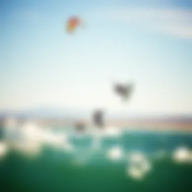Dynamic aerial view of kiteboarders harnessing the wind