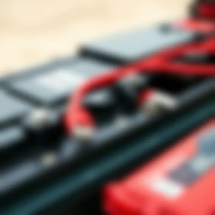 Close-up of different battery types used in kiteboarding