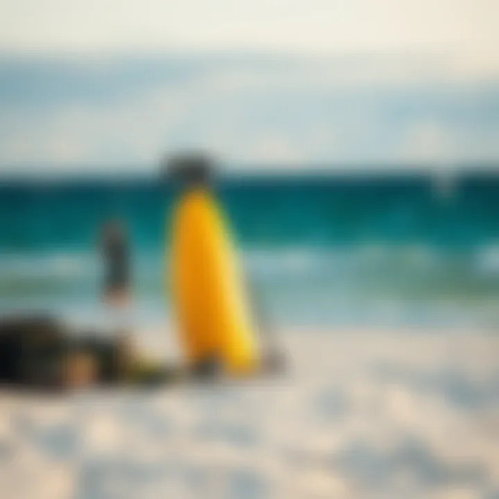 Ideal Conditions: The Intersection of Wind and Kiteboarding Gear A serene beach with wind indicators and kitesurfing gear