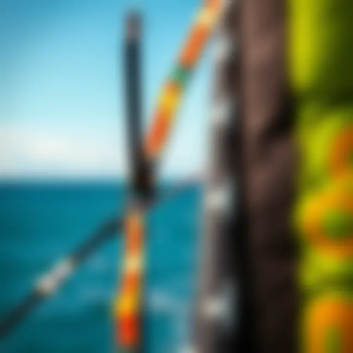 Intricate Design of a Trainer Kite Close-up view of kitesurfing trainer kite with intricate design and colors