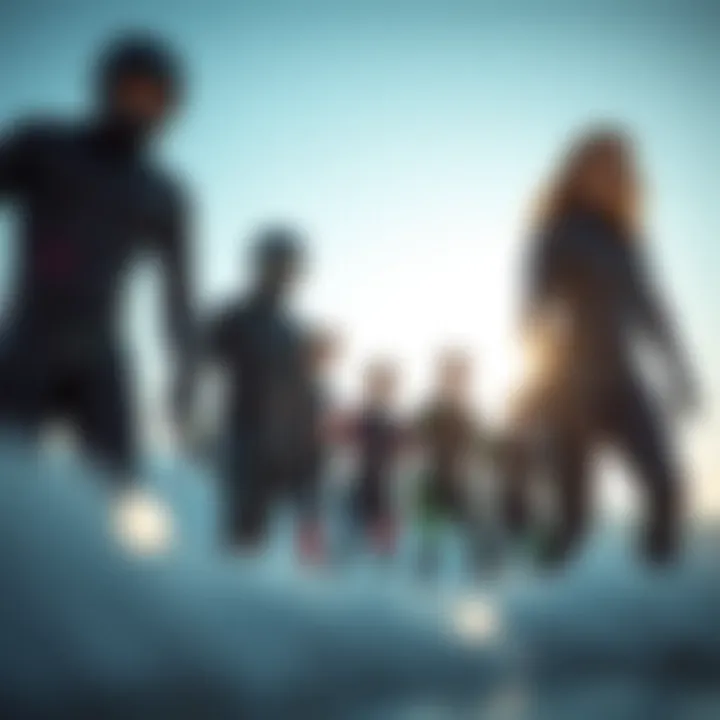 A selection of various wetsuits showcasing different styles and designs suited for kiteboarding.