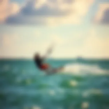 Kiteboarding action on the water