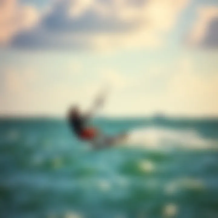 Kiteboarding action on the water