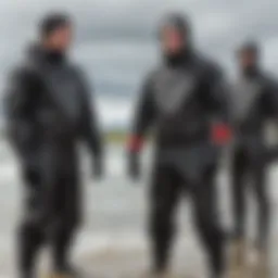 An illustration showing the diverse fits of drysuits designed for kiteboarding.