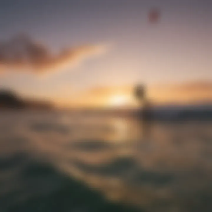 Kiteboarder enjoying a beautiful sunset while using second-hand gear