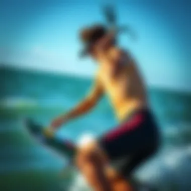 Kiteboarding with Neoprene Board Shorts Kiteboarder wearing neoprene board shorts in action