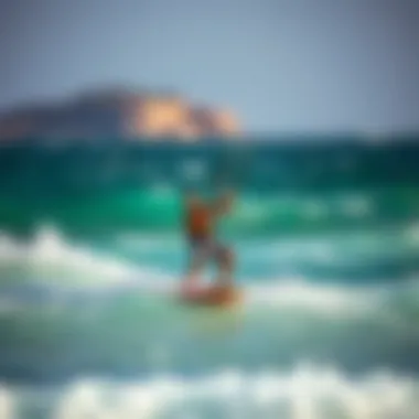 Action Shot of Hydro Surf Board in Use Kiteboarder riding a hydro surf board on dynamic ocean waves