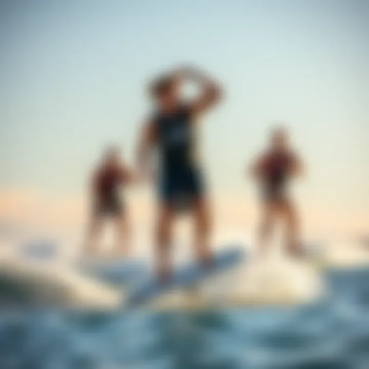 Diverse riding styles represented by different wakefoil enthusiasts on the water