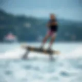 A stylish wakefoil board gliding over the water