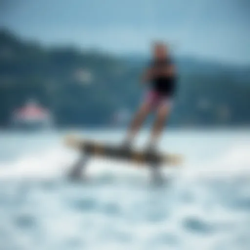 A stylish wakefoil board gliding over the water