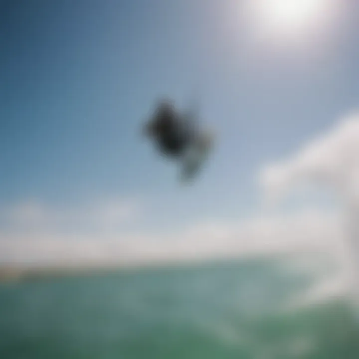 Aerial shot of kiteboarder in action