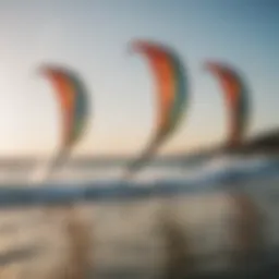 Different types of kiteboarding kites displayed