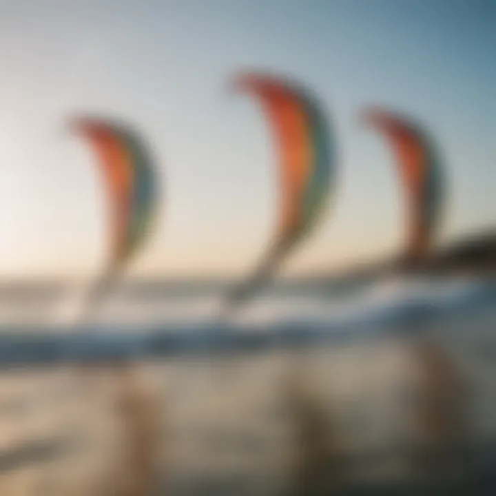 Different types of kiteboarding kites displayed