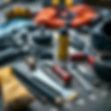 Foil board maintenance tools laid out for care and upkeep