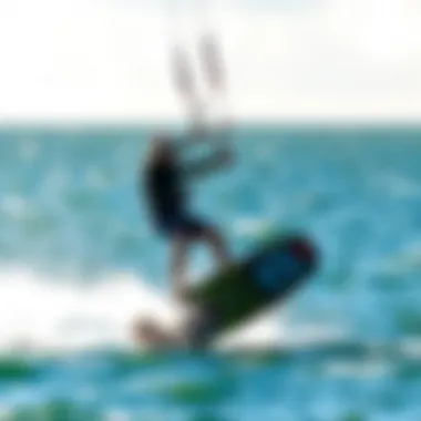 A kiteboarder using an efoil kit on the water