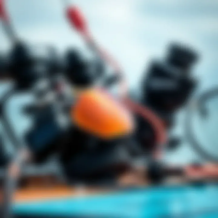 Close-up of advanced kiteboarding gear setup