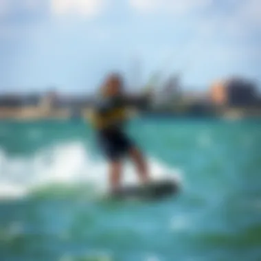 Rider practicing kiteboarding techniques on the water