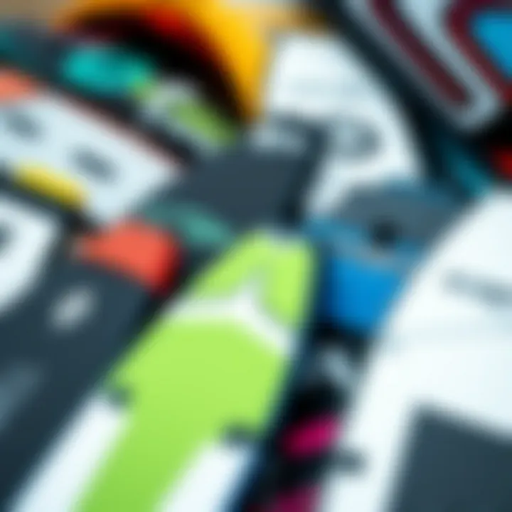 Close-up view of various kite foil boards