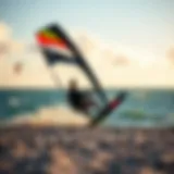 Dynamic kite foil setup on a beautiful beach