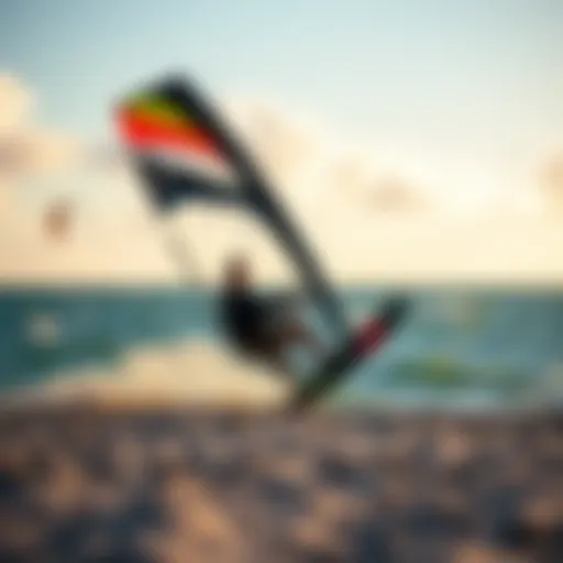 Dynamic kite foil setup on a beautiful beach