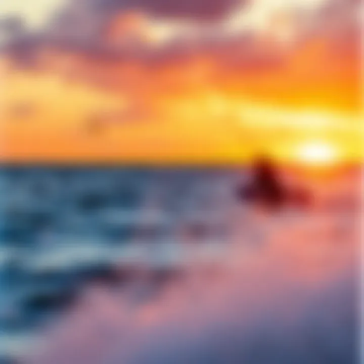 Kitesurfing at Sunset: A Scenic Experience Beautiful sunset view with kitesurfers in the distance