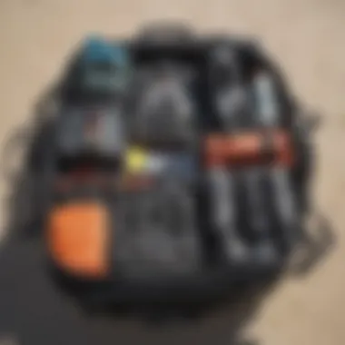 Organized Surf Gear Bag Kiteboarder with a well-organized surf gear bag ready for the water