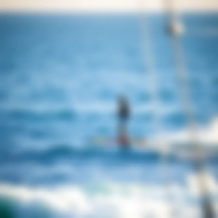 A sleek surf hydrofoil gliding above the water's surface.