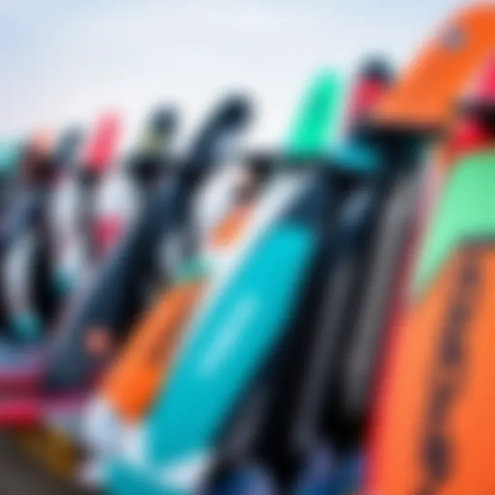 A variety of hydrofoils displayed, showcasing different styles and brands.