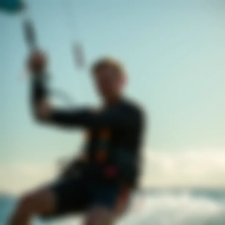 Kitesurfer maintaining a safety leash