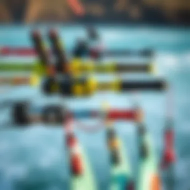 Variety of kitesurf control bars showcasing design differences
