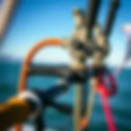 Detailed view of kitesurf control bar mechanics