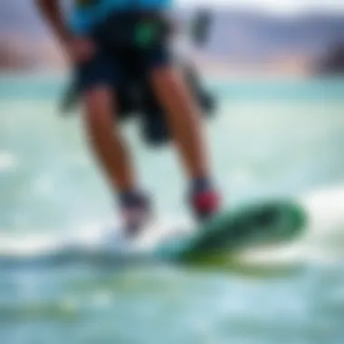 Kiteboarder using Ride LX bindings in action