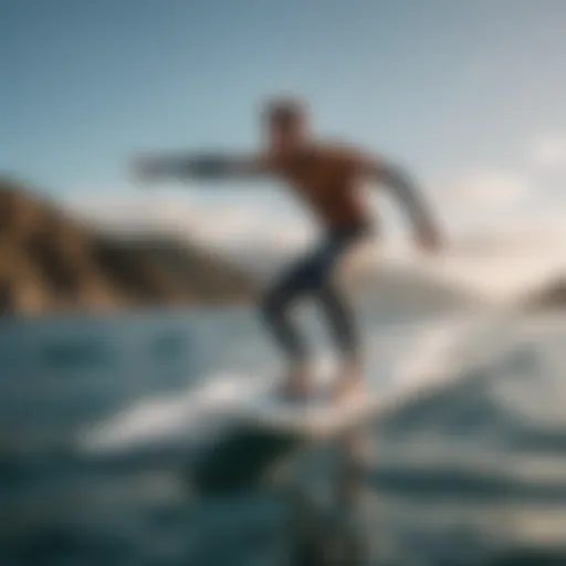 An electric foil surfboard gliding above the water