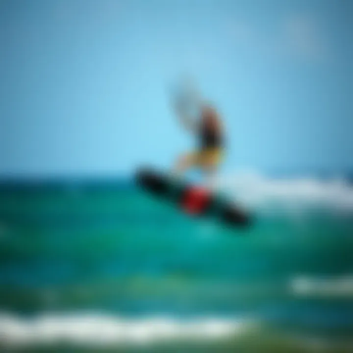 Kiteboarder in mid-air performing a stylish maneuver