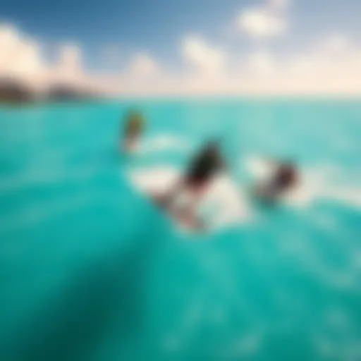 A stunning view of kiteboarders soaring over the turquoise waters of Mauritius