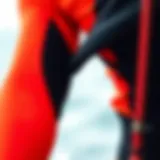 Flexibility of Evo Wetsuit Material Detailed view of Evo wetsuit material showcasing flexibility