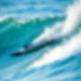 Dynamic view of an electric body surf board on a wave