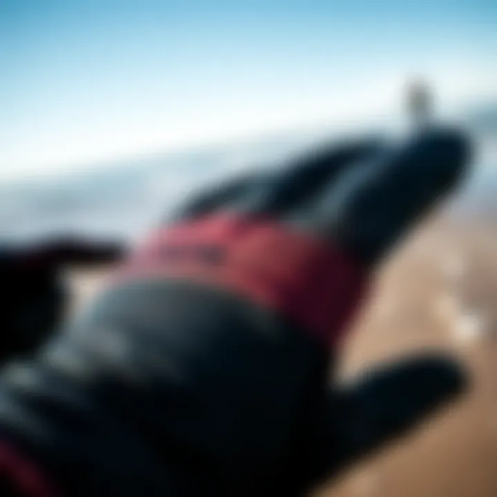 Close-up of the material composition of 3mm surfing gloves