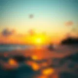 A breathtaking view of a kiteboarding beach at sunset