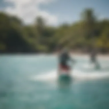 A breathtaking view of Coconut Bay with kiteboarders in action.