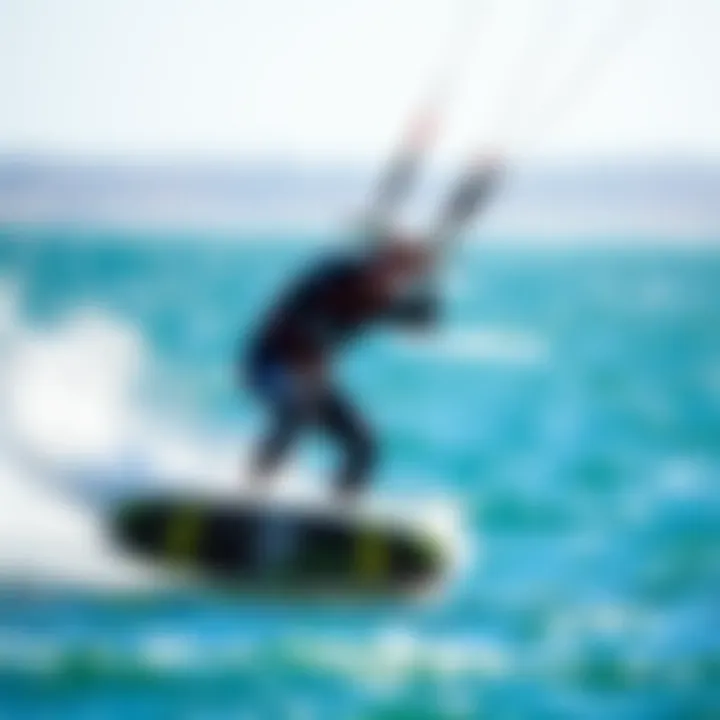An action shot of a kiteboarder using Armstrong foilboard on the water