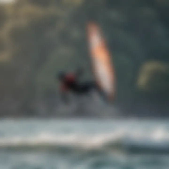 Kiteboarder demonstrating performance characteristics of Axis wing foiling