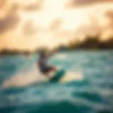 Kiteboarder riding the waves on Cat Island